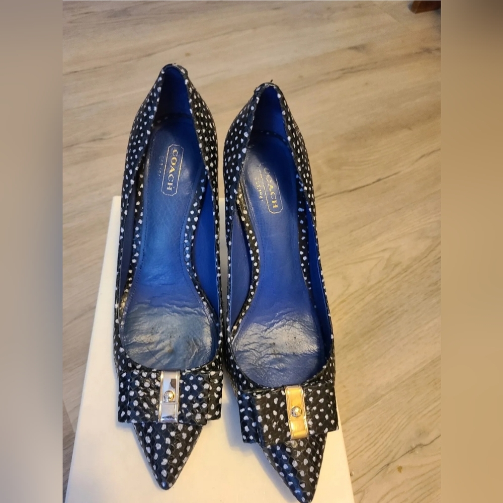 Coach Landrie Blue W/white Polka Dot 3.5” High Heel Shoes Sz 8